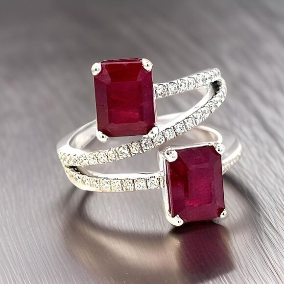 Enrico Kassini Jewelry - Natural Dual Ruby Diamond Ring 6.5 14k W Gold 5.02 TCW Certified $5,950 310541